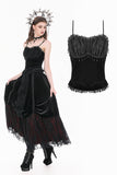 Gothic Retro Dark Cool Lace Mesh Patchwork Velvet Cami Top with Beaded Tassel Drops CW111