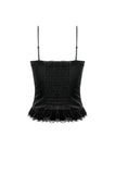 Gothic Retro Dark Cool Lace Mesh Patchwork Velvet Cami Top with Beaded Tassel Drops CW111
