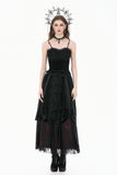 Gothic Retro Dark Cool Lace Mesh Patchwork Velvet Cami Top with Beaded Tassel Drops CW111
