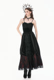 Gothic Retro Dark Cool Lace Mesh Patchwork Velvet Cami Top with Beaded Tassel Drops CW111