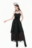 Gothic Retro Dark Cool Lace Mesh Patchwork Velvet Cami Top with Beaded Tassel Drops CW111