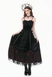 Gothic Retro Dark Cool Lace Mesh Patchwork Velvet Cami Top with Beaded Tassel Drops CW111