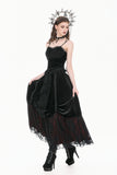 Gothic Retro Dark Cool Lace Mesh Patchwork Velvet Cami Top with Beaded Tassel Drops CW111
