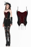 Gothic Retro Velvet Cami Top with Red Patchwork and Double-Row Eyelet Lacing CW112