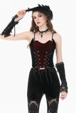 Gothic Retro Velvet Cami Top with Red Patchwork and Double-Row Eyelet Lacing CW112
