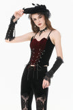 Gothic Retro Velvet Cami Top with Red Patchwork and Double-Row Eyelet Lacing CW112