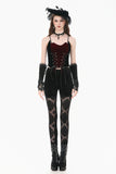 Gothic Retro Velvet Cami Top with Red Patchwork and Double-Row Eyelet Lacing CW112