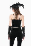 Gothic Retro Velvet Cami Top with Red Patchwork and Double-Row Eyelet Lacing CW112