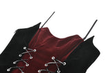Gothic Retro Velvet Cami Top with Red Patchwork and Double-Row Eyelet Lacing CW112