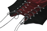 Gothic Retro Velvet Cami Top with Red Patchwork and Double-Row Eyelet Lacing CW112