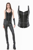 Gothic Punk Leather Patchwork Corset with Bone Zipper and Studded Buckle Straps CW114
