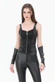 Gothic Punk Leather Patchwork Corset with Bone Zipper and Studded Buckle Straps CW114