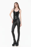 Gothic Punk Leather Patchwork Corset with Bone Zipper and Studded Buckle Straps CW114