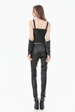 Gothic Punk Leather Patchwork Corset with Bone Zipper and Studded Buckle Straps CW114