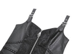 Gothic Punk Leather Patchwork Corset with Bone Zipper and Studded Buckle Straps CW114