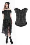Gothic Court Jacquard Corset with Lace Ruffles and Metallic Busk  CW115