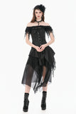 Gothic Court Jacquard Corset with Lace Ruffles and Metallic Busk  CW115