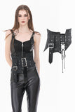 Goth Punk Dark Grey Faux-Leather Double-Buckle Lace-up Asymmetrical Corset Belt CW116