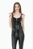 Goth Punk Dark Grey Faux-Leather Double-Buckle Lace-up Asymmetrical Corset Belt CW116
