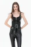 Goth Punk Dark Grey Faux-Leather Double-Buckle Lace-up Asymmetrical Corset Belt CW116