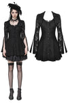 Black Hollow Lace Gemstone Button Adjustable Waist Dress DW1003