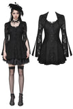 Black Hollow Lace Gemstone Button Adjustable Waist Dress DW1003