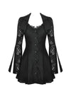 Black Hollow Lace Gemstone Button Adjustable Waist Dress DW1003