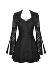 Black Hollow Lace Gemstone Button Adjustable Waist Dress DW1003