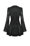 Black Hollow Lace Gemstone Button Adjustable Waist Dress DW1003