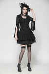 Black Hollow Lace Gemstone Button Adjustable Waist Dress DW1003