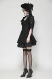 Black Hollow Lace Gemstone Button Adjustable Waist Dress DW1003