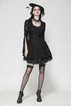 Black Hollow Lace Gemstone Button Adjustable Waist Dress DW1003