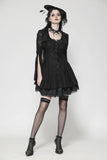 Black Hollow Lace Gemstone Button Adjustable Waist Dress DW1003