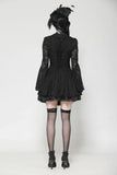 Black Hollow Lace Gemstone Button Adjustable Waist Dress DW1003