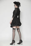 Black Hollow Lace Gemstone Button Adjustable Waist Dress DW1003