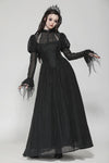 Black Negative Gothic Spiderweb Patchwork Princess Sleeve Maxi Dress DW1005