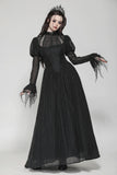 Black Negative Gothic Spiderweb Patchwork Princess Sleeve Maxi Dress DW1005