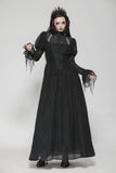 Black Negative Gothic Spiderweb Patchwork Princess Sleeve Maxi Dress DW1005