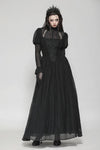Black Negative Gothic Spiderweb Patchwork Princess Sleeve Maxi Dress DW1005