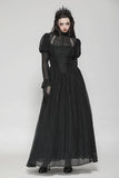 Black Negative Gothic Spiderweb Patchwork Princess Sleeve Maxi Dress DW1005