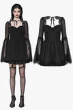 Black Gothic Mesh Patchwork Back Lace-up Everyday Dress DW1007
