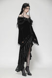 Gothic Dark Velvet Ruffle Hem Gem Pendant Off-Shoulder Mermaid Dress DW1010