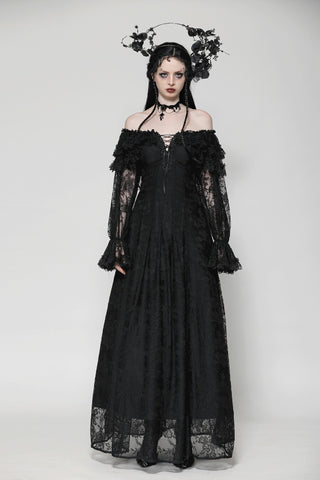 Gothic Off-Shoulder Layered Ruffle Elegant Maxi Dress DW1011 – Gothlolibeauty