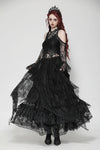 Black Gothic Asymmetrical Lace Rhinestone Neckline Off-Shoulder   Dress DW1017