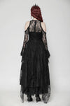 Black Gothic Asymmetrical Lace Rhinestone Neckline Off-Shoulder   Dress DW1017