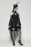 Black Gothic Rose Vine Lace Tail Dress DW1034