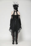 Black Gothic Rose Vine Lace Tail Dress DW1034