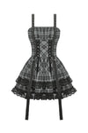 Punk Grey Plaid Metal Studded Dress DW1051