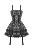Punk Grey Plaid Metal Studded Dress DW1051
