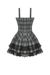Punk Grey Plaid Metal Studded Dress DW1051